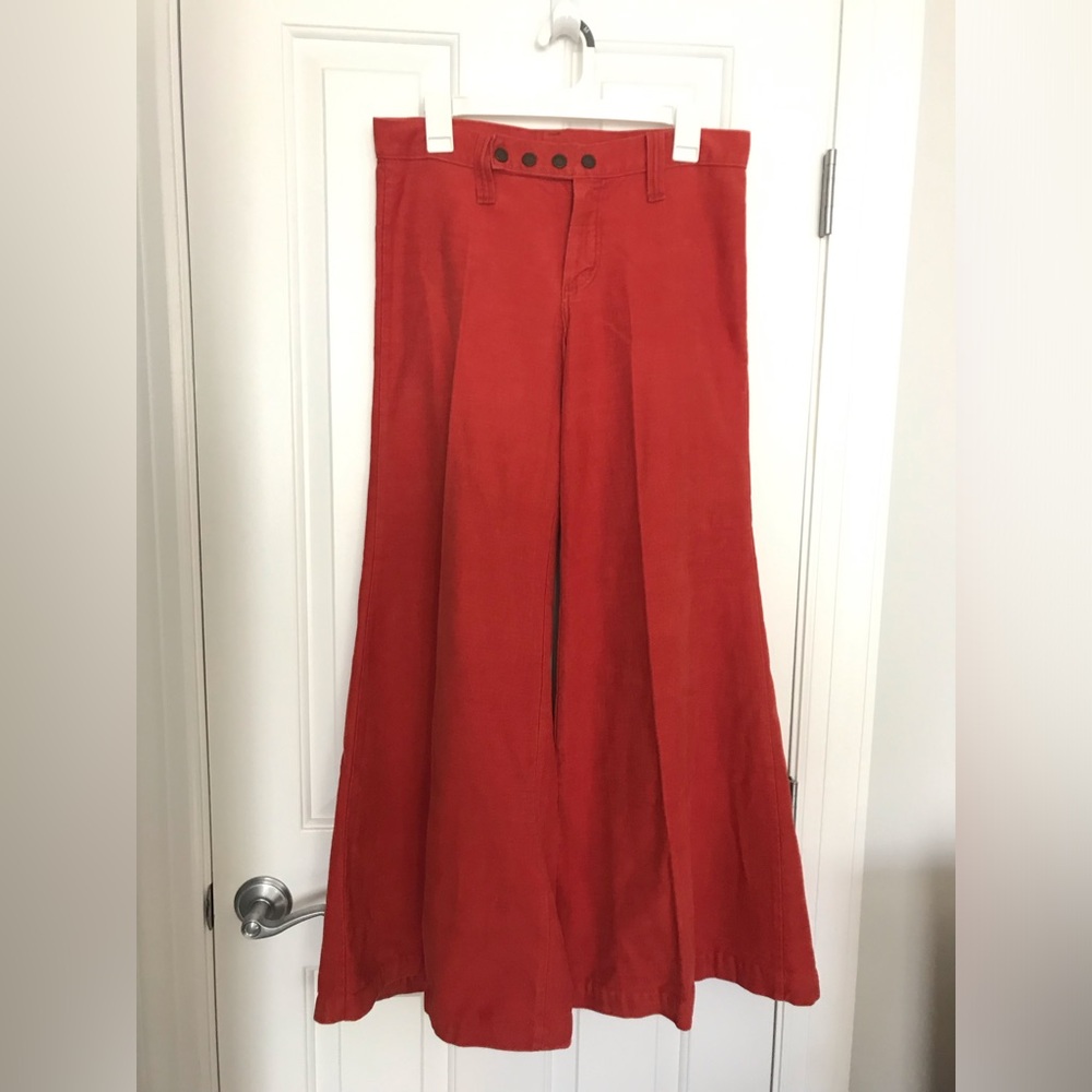 Vibrant, vintage Red Cotton denim wide legged pants